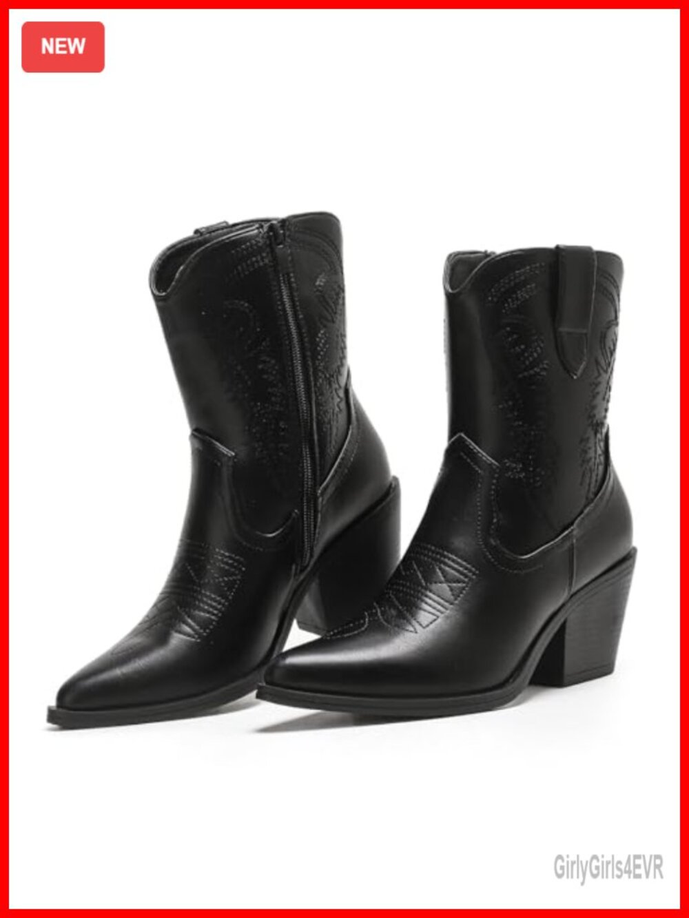 Western Ankle Booties Pointed Toe Embroidery Faux Leather